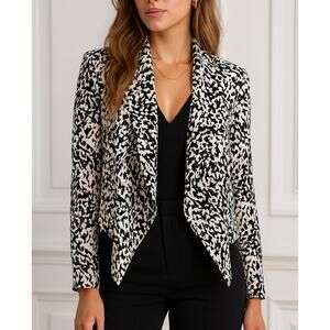 Yumi Kim Quiet Luxury Silk Open Front Draped Blazer Large Black White Career